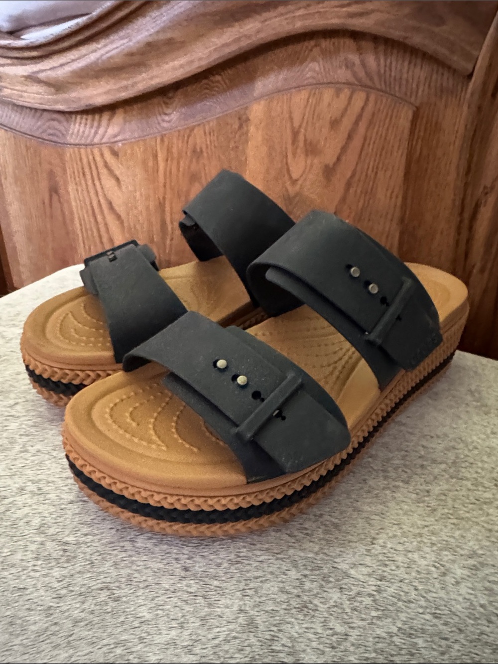 CROCS Brown Tan-Soled Slide Sandals - Picture 3 of 3